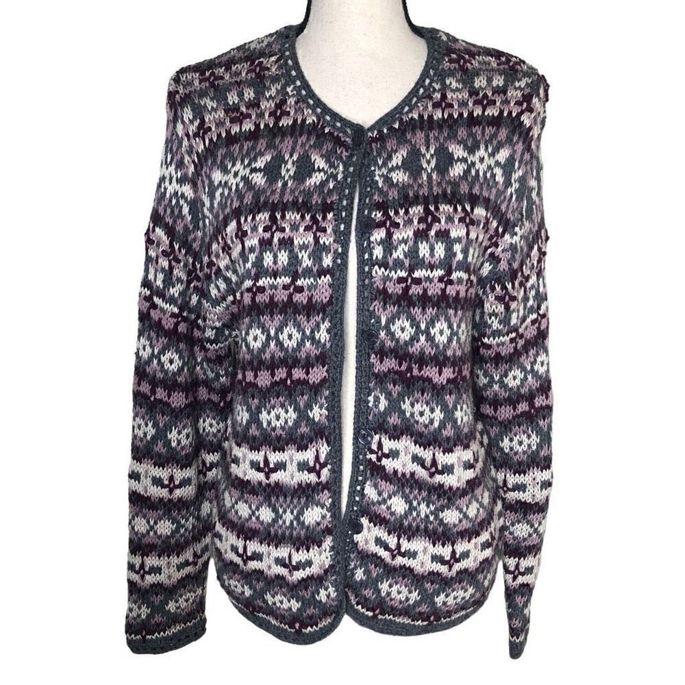 Vintage Gallagher Fair Isle Cottagecore, Grandmacore Cotton Cardigan Sweater